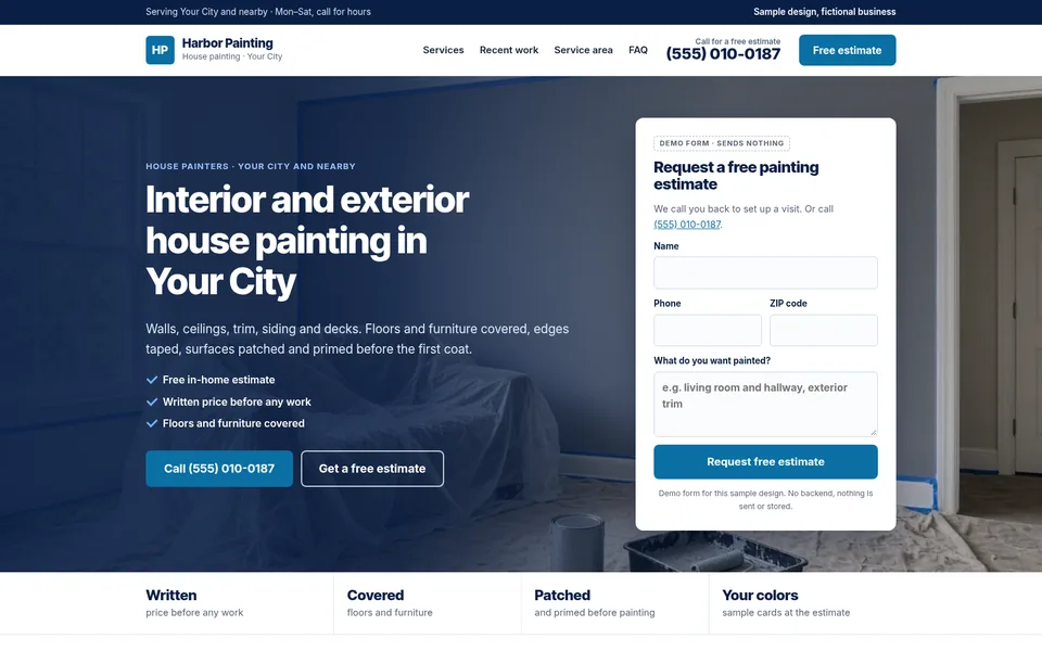Screenshot of the Harbor Painting sample website